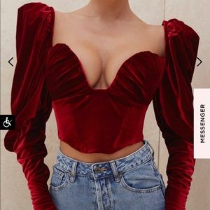 Wine Velvet Long Sleeve Corset Top